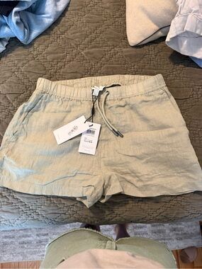 Reiss Light Olive Drawstring Linen-Blend Women's Athletic Shorts